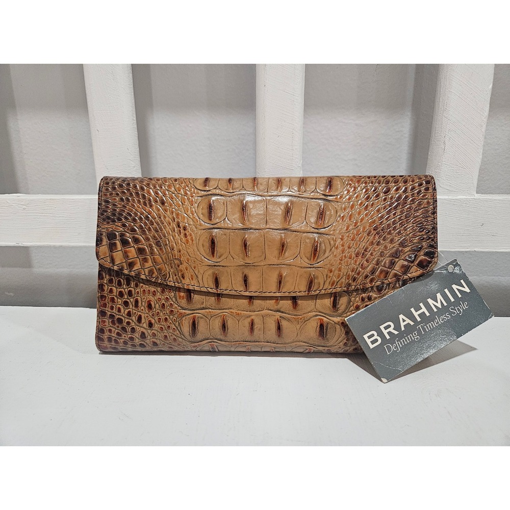 NWT Brahmin Pecan Melbourne Croc Embossed Checkbook Wallet
